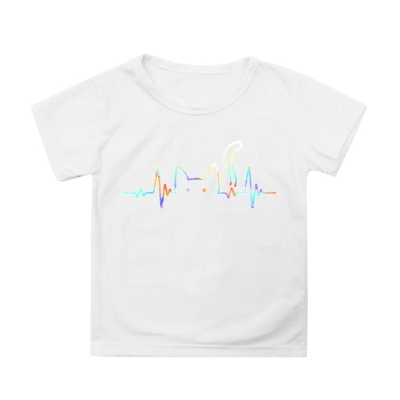 Gelikeya Kids Boys Shirts Size 8-9 Heartbeat Cat Graphic Tee Causal Short Sleeve T Shirt Soft and Comfortable Summer Clothes White 8-9 Years