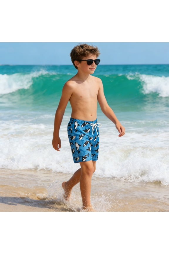 Kids Boys Swim Trunks Size 7-8 Fashion Graphic Swimming Shorts Quick Drying Elastic Waist Soft Comfortable Bathing Suits, Blue