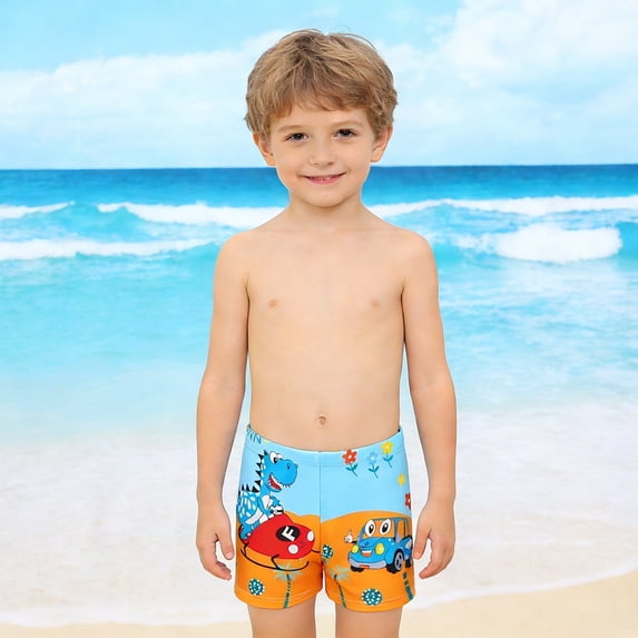 Gelikeya Kids Boys Swim Trunks Size 9-10 Cute Cartoon Dinosaur Printed Swimming Shorts for Pool Party Bathing Suit, Orange
