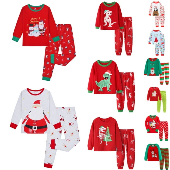 Gelikeya Kids Christmas Pajamas Toddler Boys Girls Sleepwear Pjs Outfit Long Sleeve Tops and Pants 2 Piece Pajama Sets (D-Red, 6-7 Years)