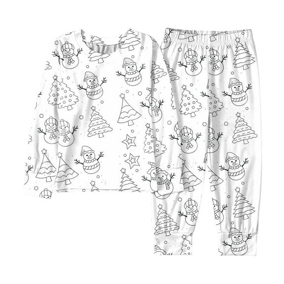 Gelikeya Kids Colorable Christmas Pajamas Boys Girls Color Your Own Shirts Pants 2 Piece Outfits Sleepwear Loungewear Winter Clothes Z01 White & 8-9 Years