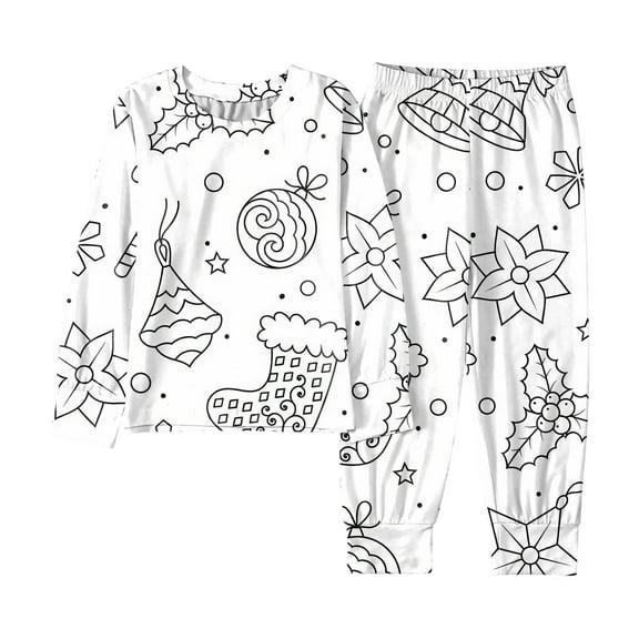 Gelikeya Kids Colorable Christmas Pajamas Boys Girls Color Your Own Shirts Pants 2 Piece Outfits Sleepwear Loungewear Winter Clothes Z02 White & 8-9 Years