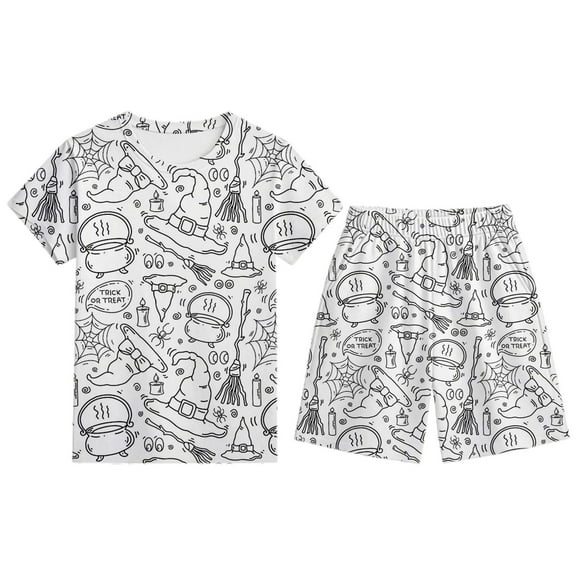 Gelikeya Halloween Pajamas for Boys Girls Long Sleeved Tops and Shorts 2pc Sets Nightwear Child Hand Painted Pjs Children's Clothes