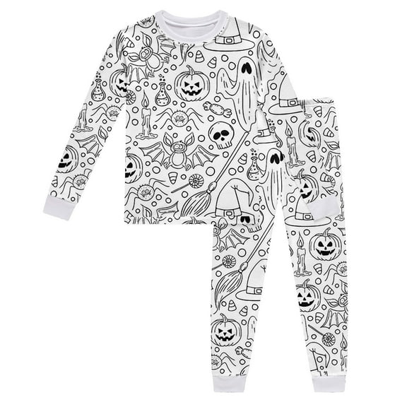 Gelikeya Kids Colorable Pajamas Halloween Boys Girls Long/short Sleeved Shirts and Pants 2 Piece Set Breathable Child Hand Painted Pjs Clothing Set
