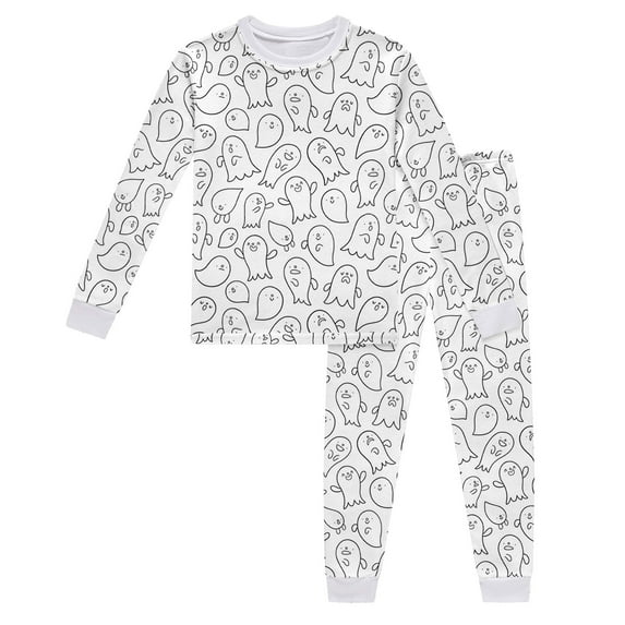 Gelikeya Kids Colorable Pajamas Halloween Boys Girls Long/short Sleeves T Shirt Shorts/pants 2 Piece Set Loungewear Cartoon Graphic Pjs Clothing Set