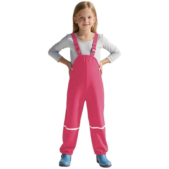 Gelikeya Kids Girls Boys Rain Pants Waterproof Bib Overalls Toddler Mud Proof Rain Wear Windproof Suspender Trousers Hot Pink 2-3 Years