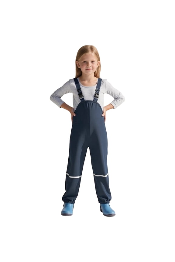 Kids Girls Boys Rain Pants Waterproof Bib Overalls Toddler Mud Proof Rain Wear Windproof Suspender Trousers Navy 2-3 Years