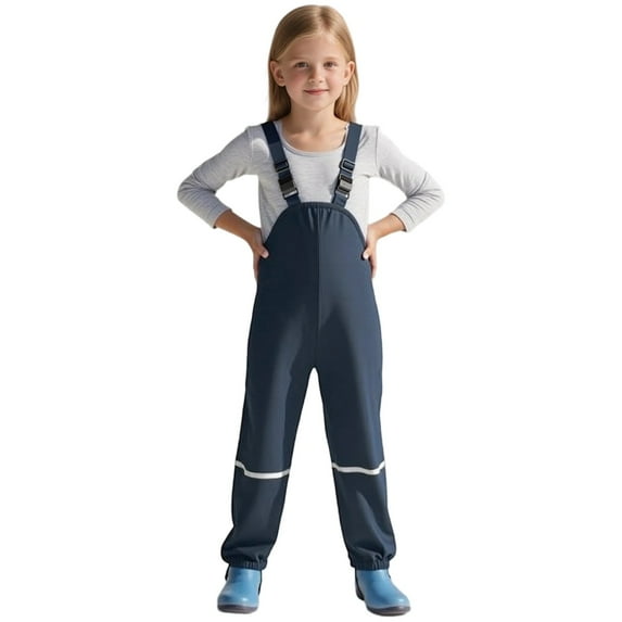 Gelikeya Kids Girls Boys Rain Pants Waterproof Bib Overalls Toddler Mud Proof Rain Wear Windproof Suspender Trousers Navy 5-6 Years