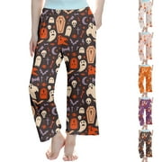 GELIKEYA Kids Halloween Pajama Pants for Boys Casual Loose Pajamas Elastic Waist Sleepwear Nightwear 3-14Y (Brown, 11-12 Years)