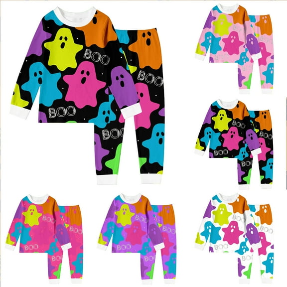 Gelikeya Kids Halloween Pajamas Boys Girls Coloful Printed Cotton Pjs Soft Comfy Sleepwear Outfits 2Pcs (Black, 9-10 Years)