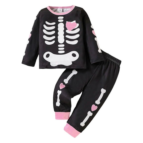 Gelikeya Kids Halloween Pajamas Boys Girls Halloween Party Wear 2 Piece Pajama Sets Soft Comfy Nightwear Outfits (Black, 1-2 Years)