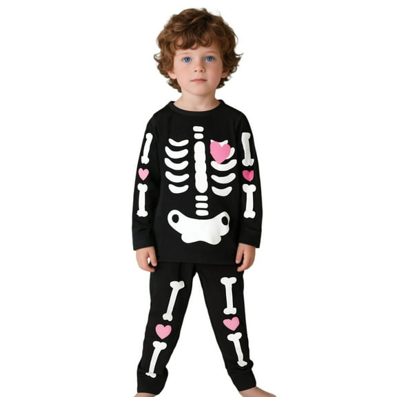 Gelikeya Kids Halloween Pajamas Toddler Boys Girls Sleepwear Pjs Outfit Long Sleeve Tops and Pants 2 Piece Pajama Sets (Black, 6-7 Years)