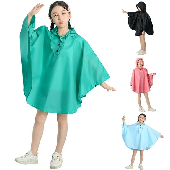 Gelikeya Kids Lightweight Rain Jacket Boys Girls 1-9 Years Solid Color Poncho with Pockets Hooded Raincoat (Pink, 3-5 Years)