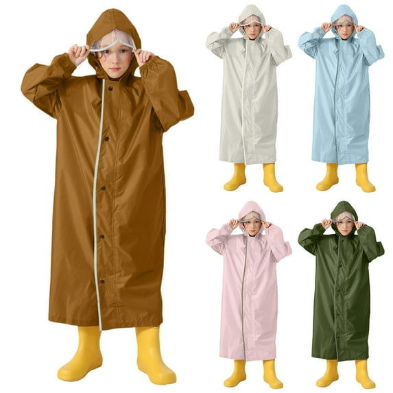 Gelikeya Kids Ponchos for Boys Girls 2-14 Years Waterproof Rain Jacket with Hood Lightweight Breathable for Wet Weather (Coffee, 12-14 Years)