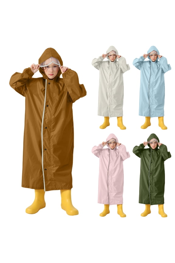 Kids Ponchos for Boys Girls 2-14 Years Waterproof Rain Jacket with Hood Lightweight Breathable for Wet Weather (Green, 10-12 Years)