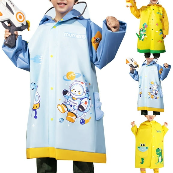Gelikeya Kids Rain Jacket Girls Boys 3-13 Years Cute Cartoon Printed Raincoat with Hood Rainproof Ponchos (Blue, 5-7 Years)