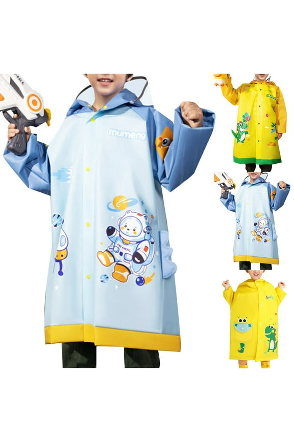 Kids Rain Jacket Girls Boys 3-13 Years Cute Cartoon Printed Raincoat with Hood Rainproof Ponchos (Blue, 9-11 Years)