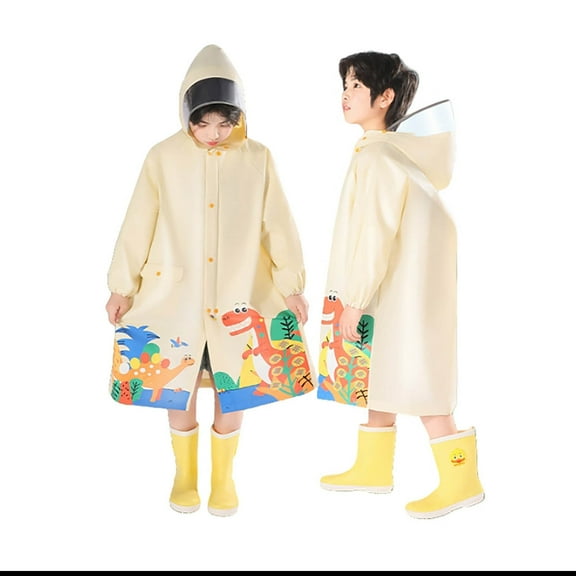 Gelikeya Kids Rain Jacket for Boys and Girls 9-16 Years Waterproof Poncho with Hooded Design Lightweight and Foldable (Beige, 9-12 Years)
