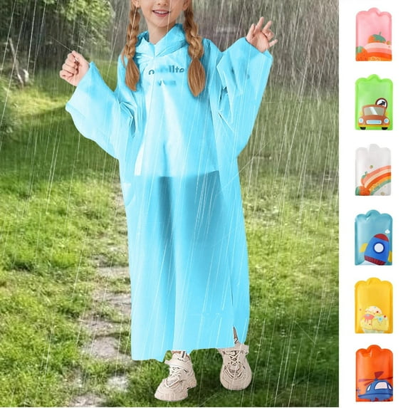 Gelikeya Kids Rainwear Ponchos 5-12Y Cute Cartoon Print Toddler Rain Jackets Boys Girls Lightweight Waterproof Raincoat (A01 Green, 5-12 Years)