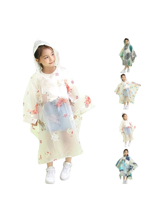Kids Rainwear Ponchos 5-14Y Cute Cartoon Print Toddler Rain Jackets Boys Girls Lightweight Waterproof Raincoat (Pink, 5-14 Years)