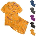 thumbnail image 1 of Gelikeya Kids Silk Pajamas 10-12 Halloween Pajamas Button Down Shirts Shorts 2pcs Outfits All Saints' Day Loungewear Preppy Pjs 2-13Y (Dark Gray, 10-11 Years), 1 of 5