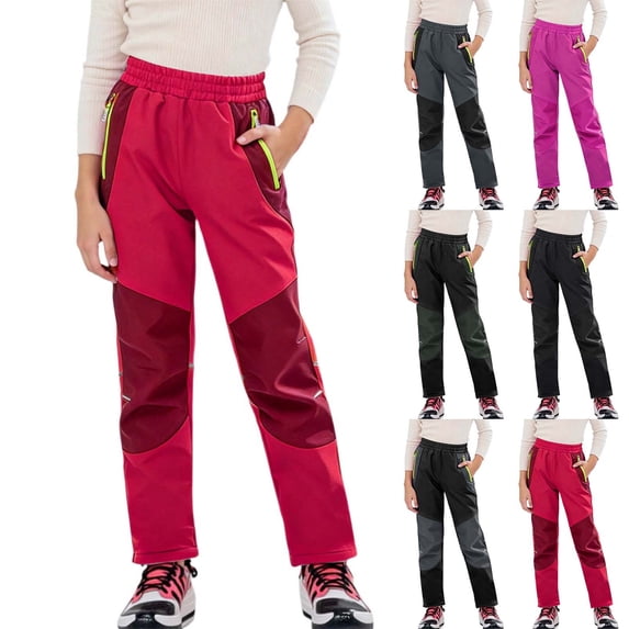 Gelikeya Kids Snow Pants Girls Boys Waterproof Ski Pants Youth Winter Warm Lined Hiking Trousers Softshell Snowpants, Hot Pink & 8-9 Years