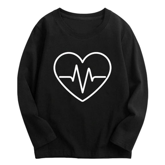 Gelikeya Kids Sweatshirts Boys Girls Valentines Day Shirts Long Sleeve Crewneck Pullover Tops Cute Heart Graphic Tees Black 11-14 Years