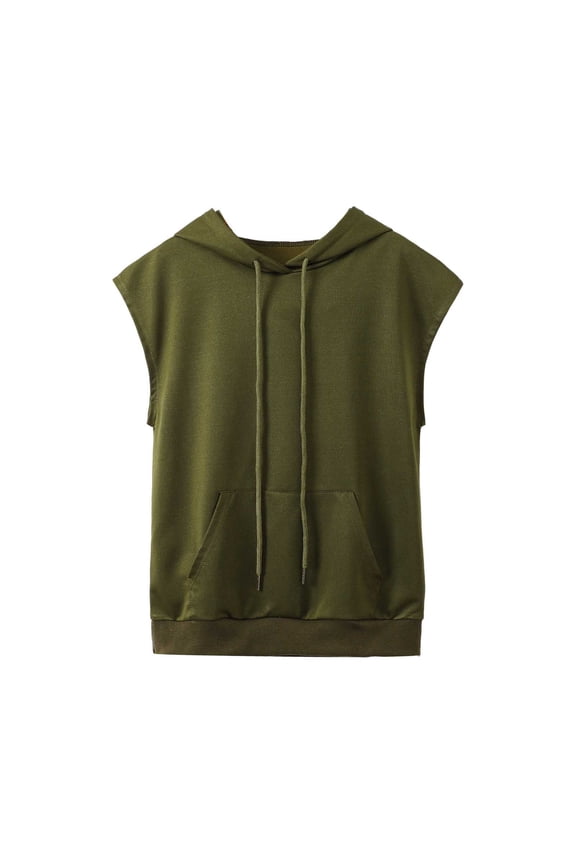 Kids Tank Tops Boys with Hoods Solid Color Vest Sleeveless Athletic T Shirts Relaxed Breathable Cotton Summer Pullovers Army Green 4-5 Years