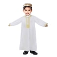 thumbnail image 1 of Gelikeya Kids Thobe for Muslim Boys Arab Tobes Long Sleeve Kaftan Embroidered Robe with Pockets Arabic Abaya Clothes White, 10-11 Years, 1 of 6