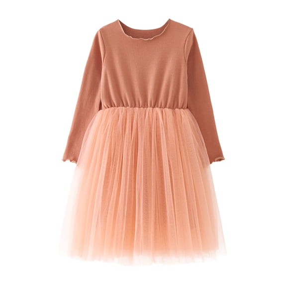 Gelikeya Kids Toddler Girl Birthday Dress Mardi Gras Outfit Crewneck Long Sleeve Layered Tutu Dress Fashion Holiday Party Dress Orange & 18-24 Months
