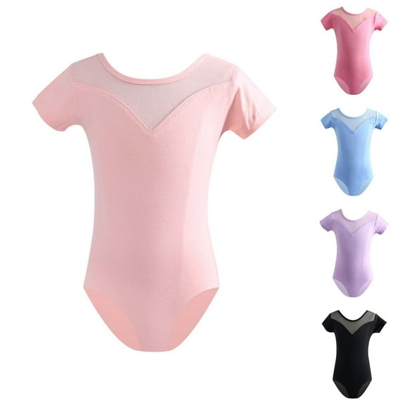 Gelikeya Leotards for Girls Gymnastics Short Sleeve Ballet Leotard Kids Sportswear Dancewear Bodysuit (A02 Blue, 18-24 Months)