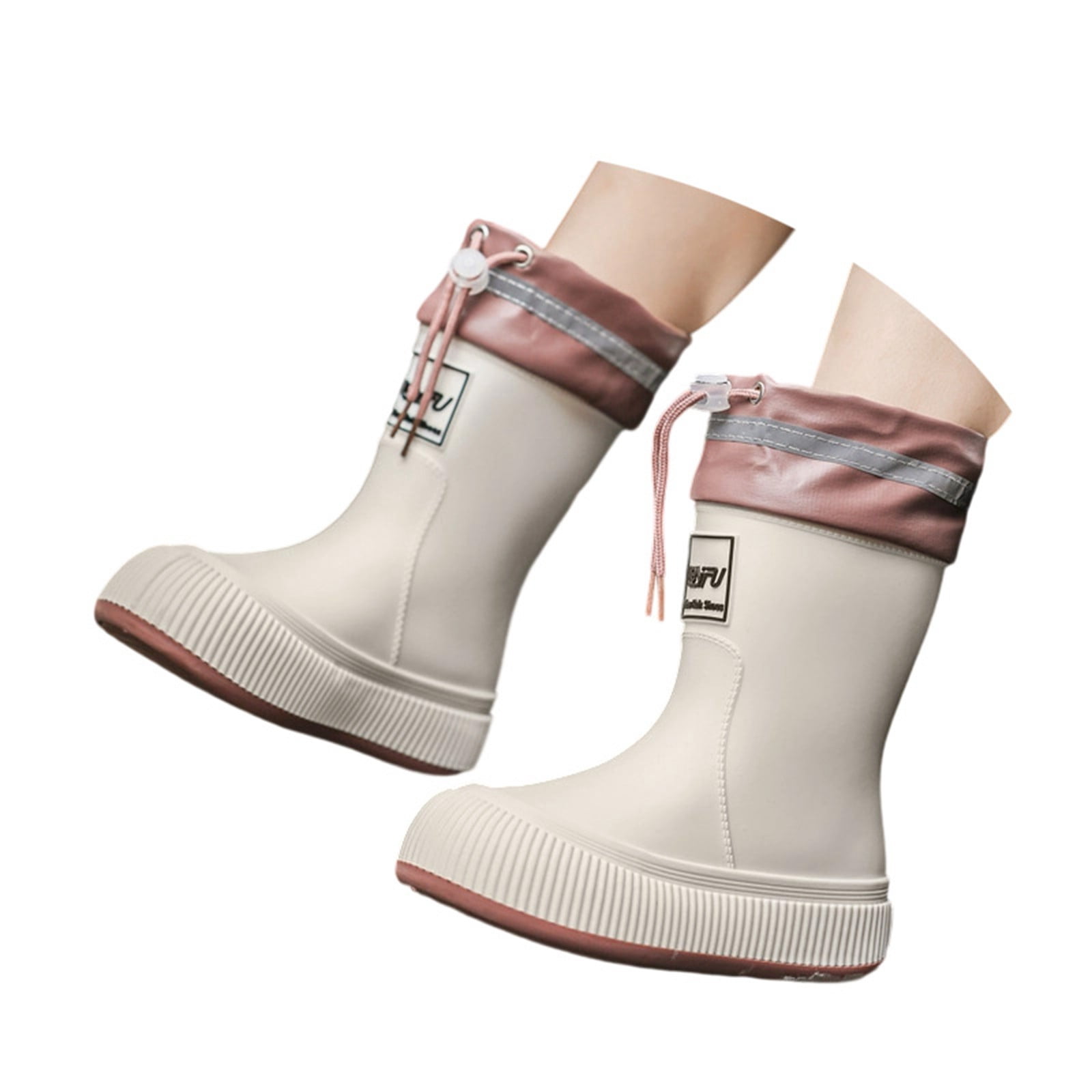 Gelikeya Little Boy Rain Boots Easy-On Lightweight Soft and Breathable Rainboots Back To School Shoes (Beige, Size 11-12 Years)