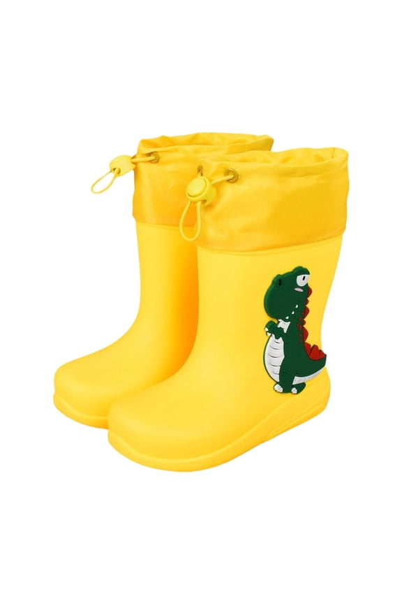 Little Boy Rain Boots Fashion Cool Easy-On Lightweight Rain Shoes Rainwear (Yellow, Size 2-3 Years)