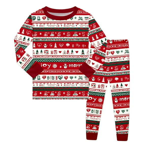Gelikeya Little Boys Christmas Pajamas Size 6/7 Cotton Long Sleeve Pjs Casual Crewneck Loungewear Pajama Sets Cute Print Outfits #03 Red 6-7 Years