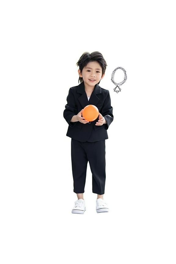 Little Boys Suit 12-18 Months Black Solid Color Jacket Coat Pants Necklace 3 Piece Formal Outfits Casual Dress Suits Tuxedo Set Wedding Ring Bearer Outfit (Gifts for Toddler Kids)