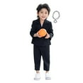 thumbnail image 1 of Gelikeya Little Boys Suit Size 7-8 Black Solid Color Jacket Coat Pants Necklace 3 Piece Formal Outfits Casual Dress Suits Tuxedo Set Wedding Ring Bearer Outfit (Gifts for Toddler Kids), 1 of 6