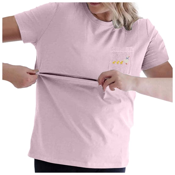 Gelikeya Mama Shirts for Maternity Breastfeeding Nursing Shirt Casual Crewneck Zipper Nursing Tops Graphic Tee Shirt Pink, Size M