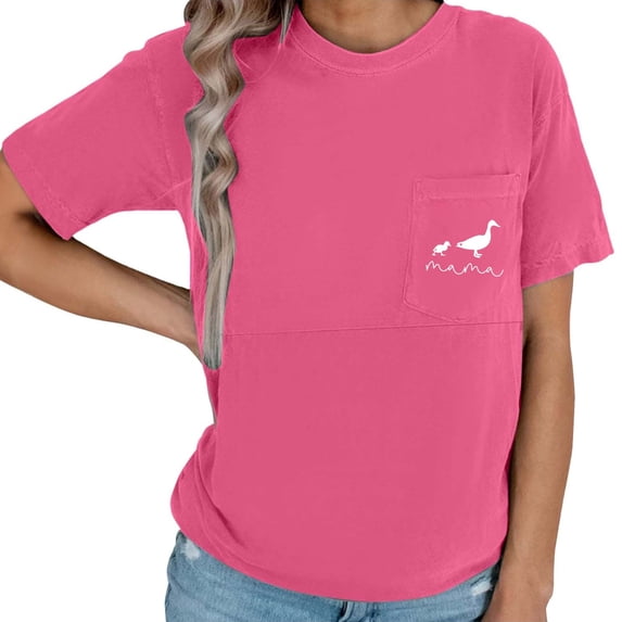 Gelikeya Maternity Shirts Mama Pocket Nursing Shirt for Breastfeeding Cute Printed T-Shirt Graphic Tee Casual Short Sleeve Tops Hot Pink, Size S