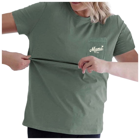 Gelikeya Maternity Shirts Short Sleeve Nursing Tops for Breastfeeding Casual Soft and Comfortable Printed Tee Shirt Clothes Army Green, Size XL