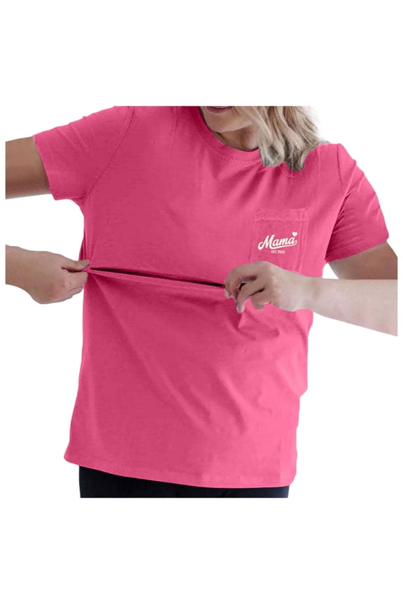 Maternity Shirts Short Sleeve Nursing Tops for Breastfeeding Casual Soft and Comfortable Printed Tee Shirt Clothes Hot Pink, Size L