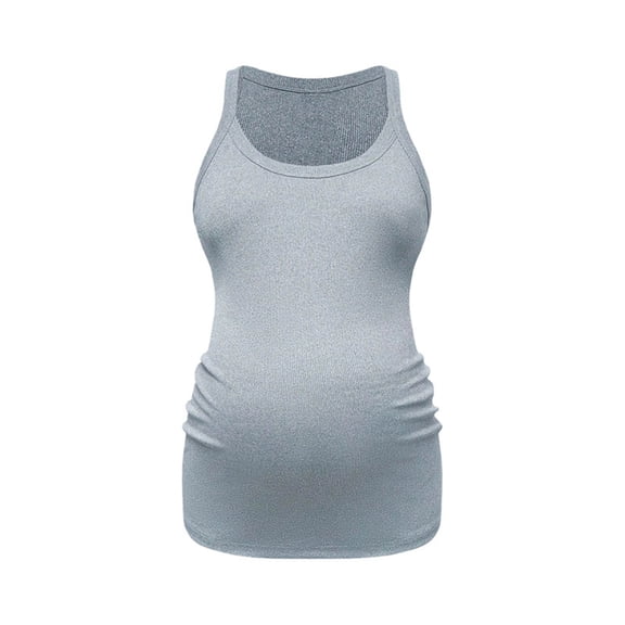 Gelikeya Maternity Tank Tops Seamless Side Ruched Sleeveless Pregnancy Basic Shirt with Built in Bra Workout Top Light Blue, Size S