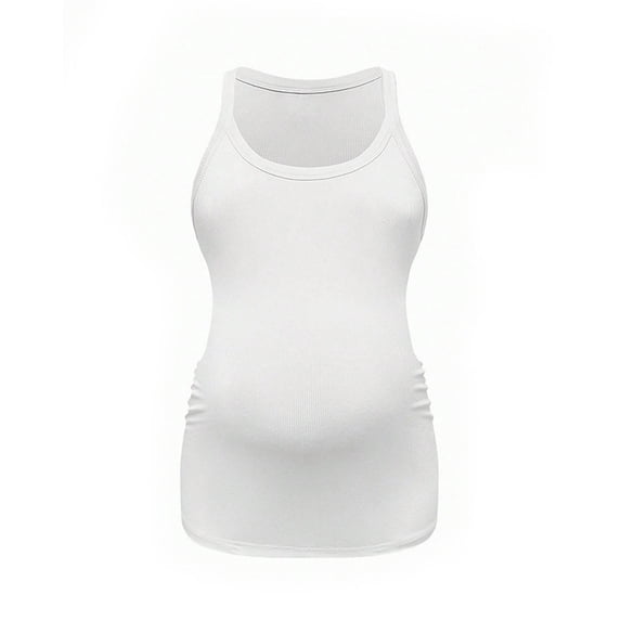 Gelikeya Maternity Tank Tops Seamless Side Ruched Sleeveless Pregnancy Basic Shirt with Built in Bra Workout Top White, Size XL