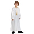 thumbnail image 1 of Gelikeya Muslim Dress for Boys Long Sleeve Striped Thobe Eid Prayer Clothes Kids Dresses Muslim Arabic Robe Sports Fan Jackets White, 3-4 Years, 1 of 9