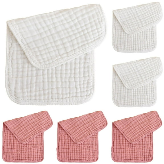 Gelikeya Muslin Burp Cloths 6 Pack for Baby Girls and Boys 100% Cotton Large 20''x10'' Extra Soft and Absorbent Multicolor Plain 6 Layer Large Towel