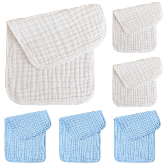 Gelikeya Muslin Burp Cloths 6 Pack for Baby Girls and Boys 100% Cotton Large 20''x10'' Extra Soft and Absorbent Multicolor Plain 6 Layer Large Towel