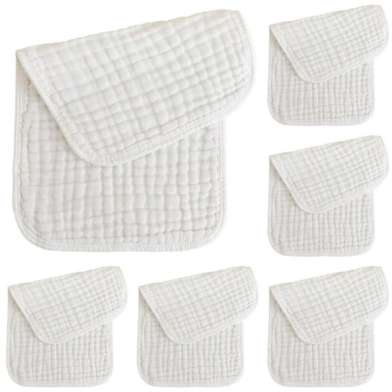 Gelikeya Muslin Burp Cloths 6 Pack for Baby Girls and Boys 100% Cotton Large 20''x10'' Extra Soft and Absorbent Multicolor Plain 6 Layer Large Towel