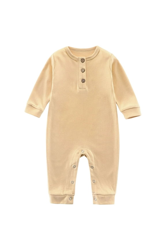 Baby Clothing Solid for Boys Girls Solid Color Bodysuit Jumpsuit Toddler Rompers Casual Wear (Khaki, 6-9 Months)