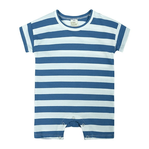 Gelikeya Boys Girls Summer Clothes Cute Striped Short Sleeve Baby Sleepers Casual Outerwear Jumpsuit Bodysuit (Blue, 3-6 Months)