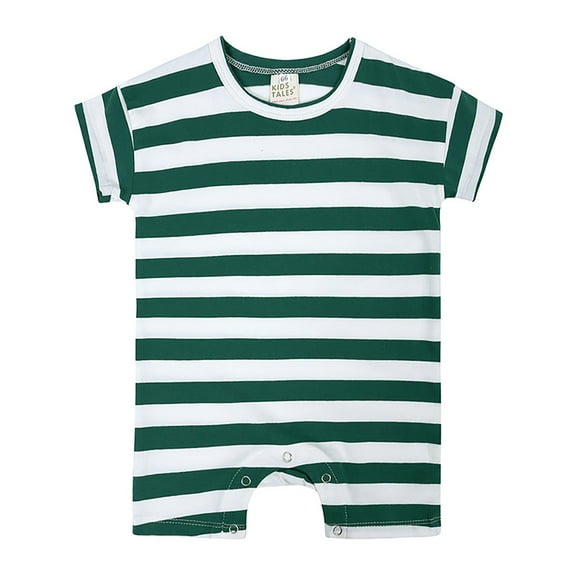 Gelikeya Boys Girls Summer Clothes Cute Striped Short Sleeve Baby Sleepers Casual Outerwear Jumpsuit Bodysuit (Green, 6-9 Months)