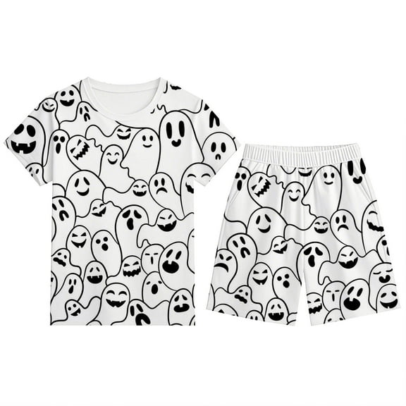 Gelikeya Pajama Sets for Boys Girls Halloween Short Sleeved T Shirt Shorts/pants 2pcs Outfit Sets Casual Loose Toddler Hand Painted Pjs Kids Clothing